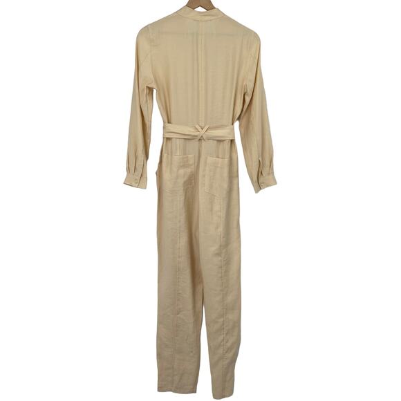 Zara Blogger Fave Jumpsuit Belted Button Front Long Sleeve Utility Cream NEW S - Picture 7 of 13